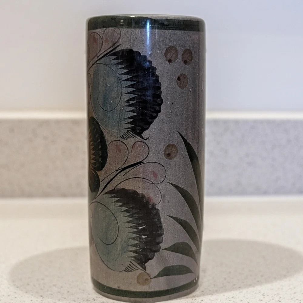 Mexican Tonala Folk Art Floral Ceramic Vase